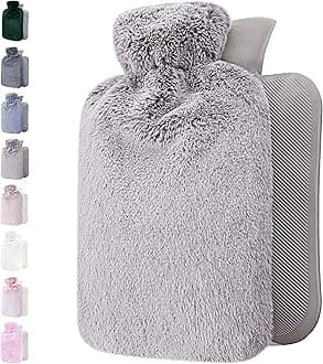Hot Water Bottle with Soft Cover - 1.8L Large - Classic Hot Water Bag for Pain Relief, Neck and Shoulders, Feet Warmer, Menstrual Cramps, Hot and Cold Therapy - Great Gift for Women (Light Grey)