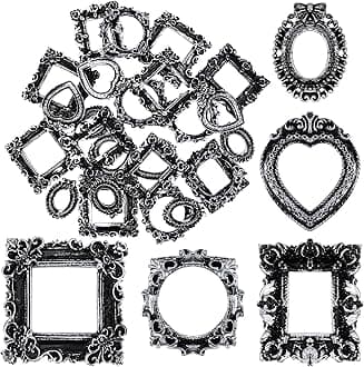 Vicenpal 25 Pcs Vintage Resin Picture Frame Antique Mini Resin Jewelry Display Photography DIY Small Photo Frame for Photo Home Decoration (Vintage Silver)