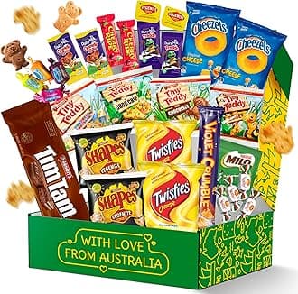 Australian Snack Gift Box (29 Units) Best Australian Candy and Food Products Packed with Aussie Candy Classics including Tim Tams, Arnott’s, Twisties, Cherry Ripe and Much More
