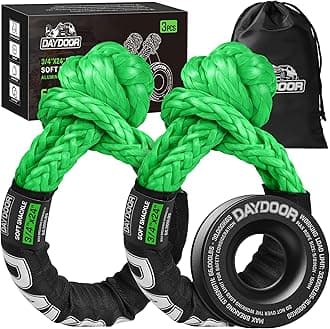 DAYDOOR 68,300 LBS Soft Shackle Recovery Kit, 3/4" x 24" (2-Pack) with 7075 Aluminum Snatch Ring, Winch Accessory for Ford F250/F350, Ram 2500/3500, Heavy Tractor & Full-Size Trucks(Green)