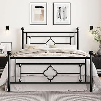 SHA CERLIN 14 Inches Full Size Metal Platform Bed Frame/Vintage Iron-Art Headboard and Footboard/Mattress Foundation for Storage/No Box Spring Needed/Noise-Free/Easy Assembly/Black