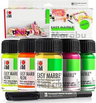 Easy Marble Paint Set - Neon Colors Starter Set - Marbling Paint Kit for Kids and Adults - Hydro Dipping Paint for Tumblers, Ceramic, Paper, Glass, Plastic - 5 x 15ml Bottles