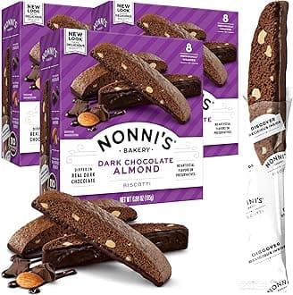 Nonni's Dark Chocolate Almond Biscotti Italian Cookies - 3 Boxes Dark Chocolate Cookies - Biscotti Individually Wrapped Cookies - Italian Biscotti Cookies w/Bittersweet Chocolate & Almonds - 6.88 oz