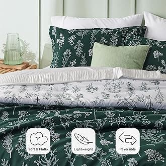 Bedsure Queen Comforter Set - Emerald Bed Set, 3 Pieces Cute Floral Bedding, 1 Soft Reversible Botanical Flowers Comforter and 2 Pillow Shams