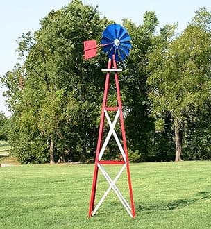 Outdoor Water Solutions 12-Foot Red, White, and Blue Powder Coated Backyard Windmill