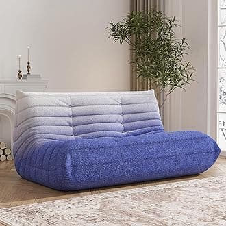 Bean Bag Chair, Loveseat Fireside Chair Bean Bag Sofa Large Bean Bag Chair for Adults, 2 Seater Bean Bag Chairs for Teens with High Density Comfortable Foam, Bean Bag for Living Room (Blue&White)