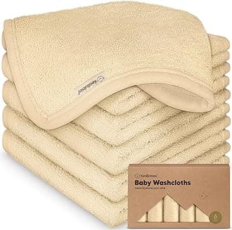 6-Pack Baby Washcloths - Soft Absorbent Viscose from Bamboo Wash Cloths for Babies, Kids, Toddlers, Infant, Newborn Bath Towels, Gentle on Sensitive Skin, 10x10 Reusable Face Towels (Khaki)
