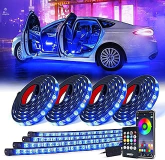 Xprite 8Pcs Car RGB LED Strip Lights, Exterior Underglow & Interior Bluetooth Lights Kit, APP Control & Wireless Remote, Music Sync, Underbody Inside Neon Ambient Lighting Strips for Cars SUV Truck