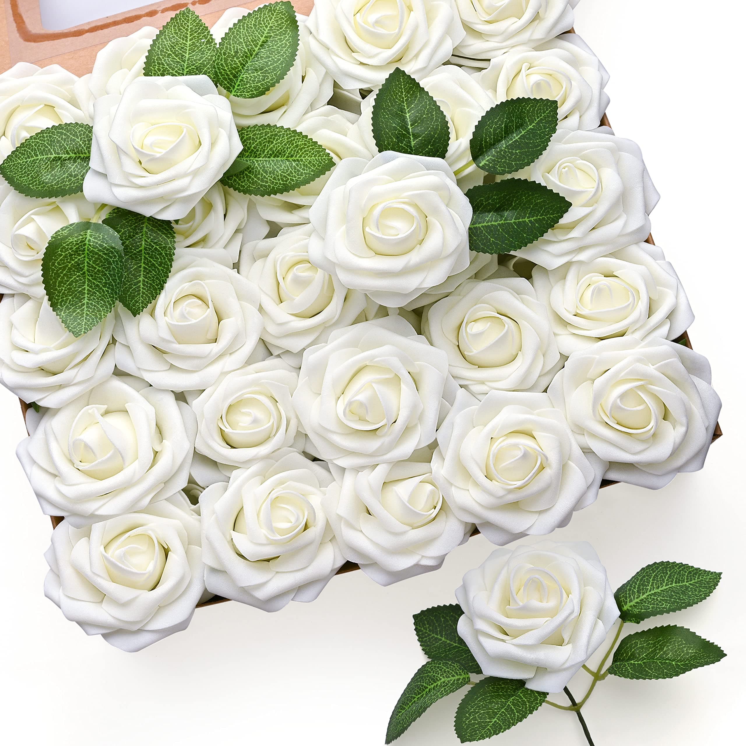 50Pcs White Artificial Roses