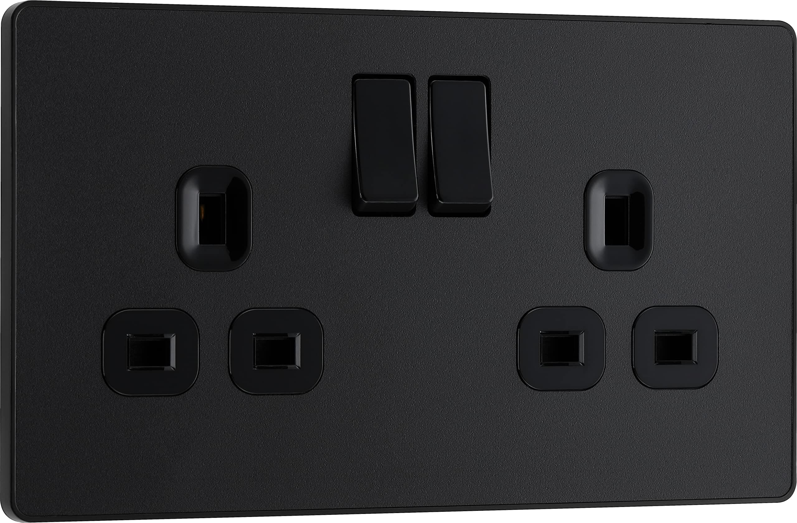 British General BG Electrical Double Switched Power Plug Wall Socket, Screwless, Evolve, Matt Black, 13A, PCDMB22B
