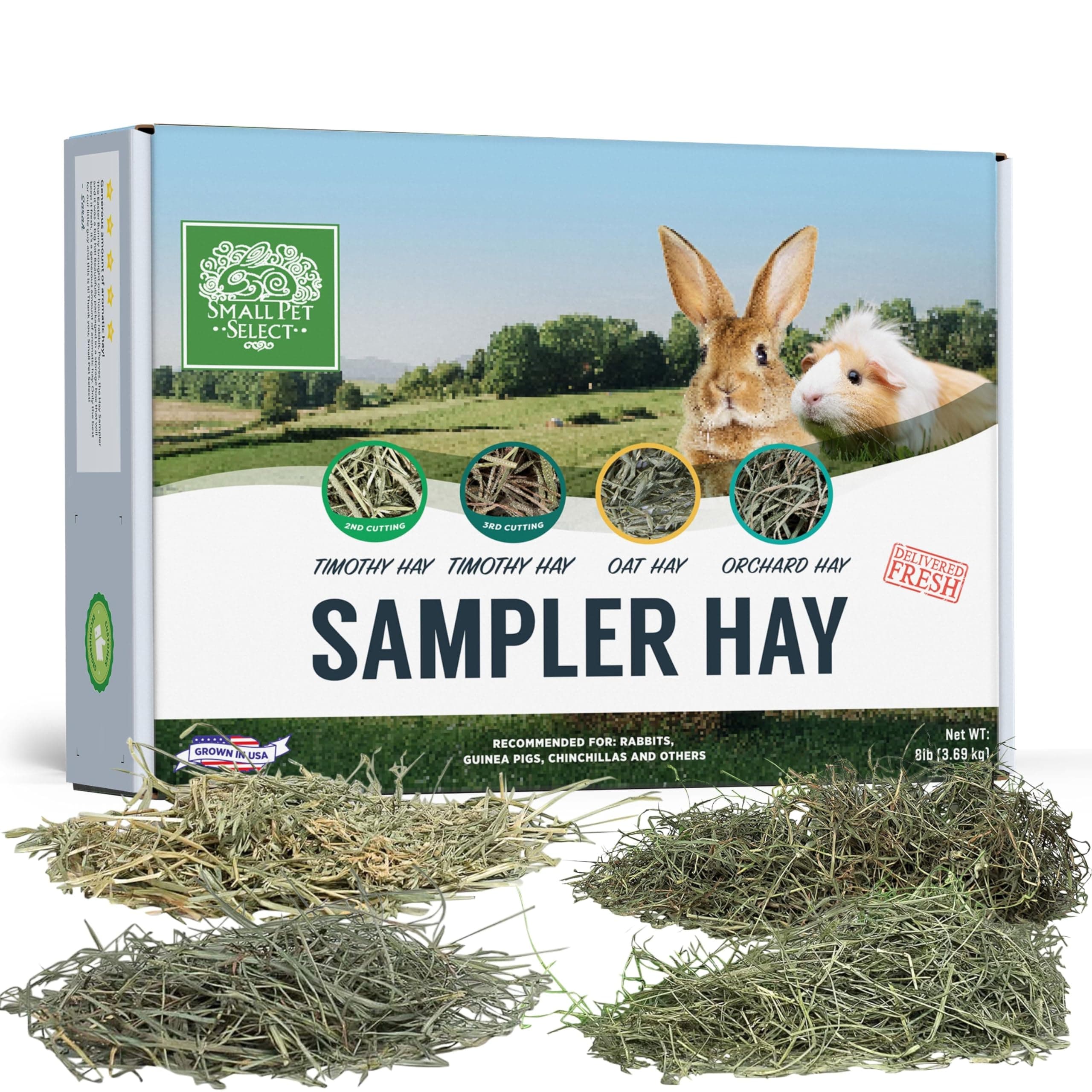 Small Pet Select-Sampler Hay Box, 2ND Cutting, 3RD Cutting Timothy Hay, Oat Hay, & Orchard Hay