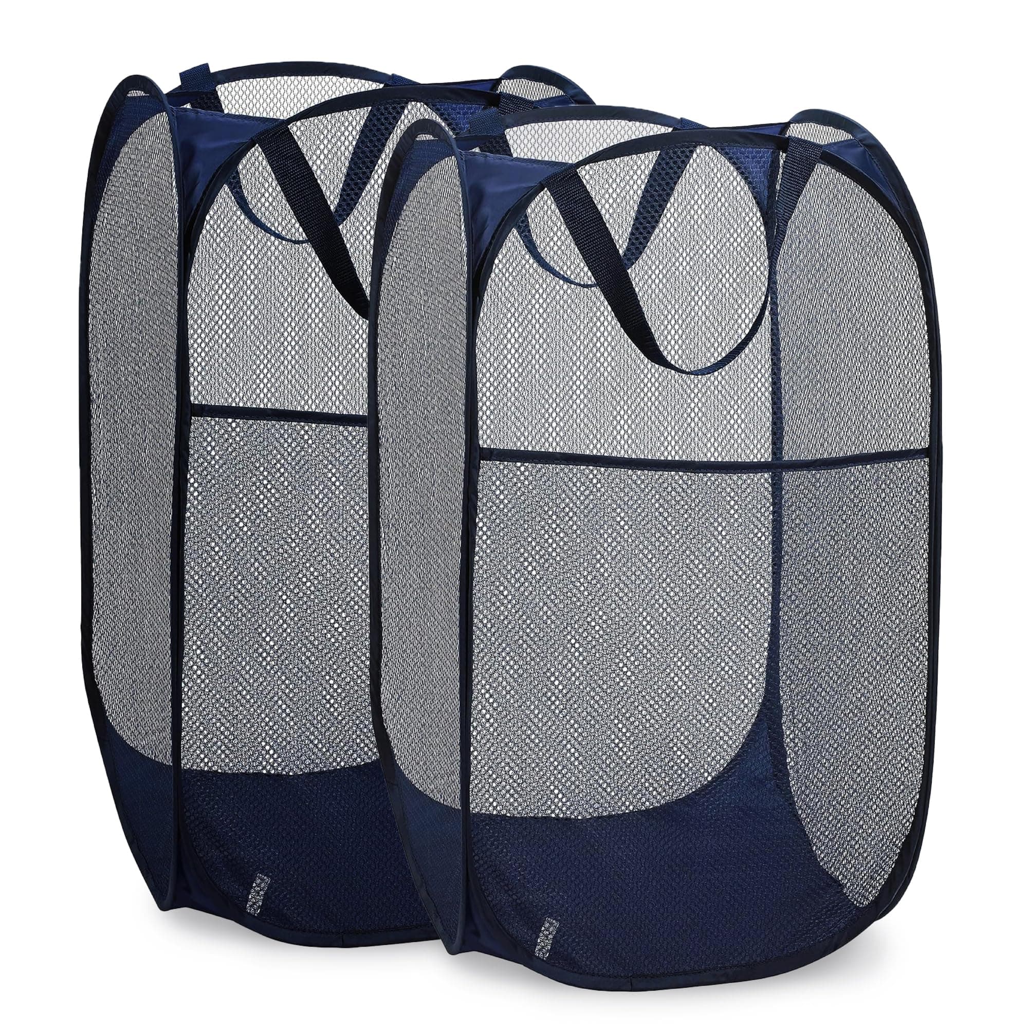 Collapsible Mesh Pop Up Laundry Hamper 2-Pack – Large Foldable Laundry Basket with Side Pocket, Breathable & Durable, Space-Saving for Clothes, Toys, Travel, Dorm, Bedroom, Blue