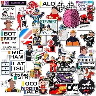 WallDesign Ultimate F1 Racing Sticker Set Collection of 56 - Mobile, Laptop, Accessories, Gifting - Durable, Laminated, Quality Printed Vinyl for True Racing Fans-Self-Adhesive