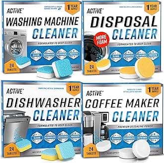 Washer Dishwasher Disposal & Coffee Cleaner Tablets - 96 Tabs Includes ACTIVE Washing Machine Cleaner, Dishwasher, Disposer, Coffee Maker Descale Tabs - Deep Clean & Refresh Appliance - 1 Year Supply
