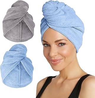 Turbie Twist 2-Pack Microfiber Hair Towel for Beauty, Travel, Gifting - Hair Wrap Turban for Straight, Wavy & Curly Hair - Premium Personal Care - Grey & Blue