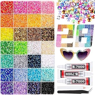 26000 Pieces Resin Rhinestones with 3 Pieces Jewelry Glue B7000 for Crafts, Multicolor 3mm Non-Iron on Gems, Dazzling Crystal for Crafts, Clothing