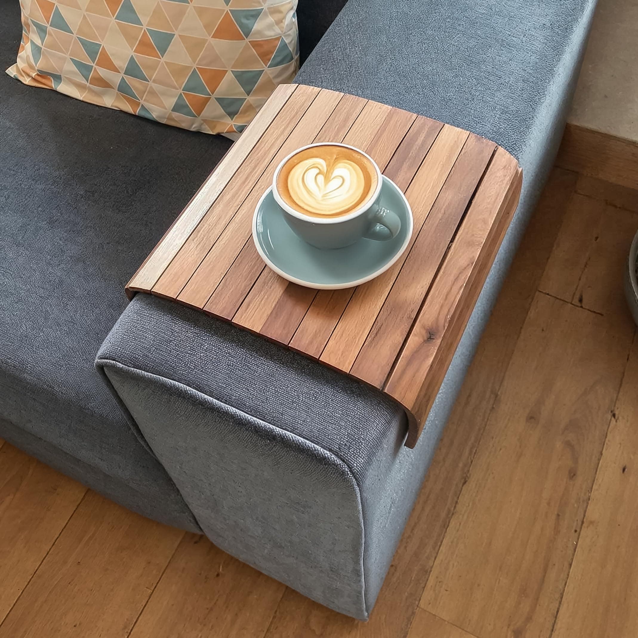 Encasa XO Rectangular Brown Wooden Tray For Sofa Armrest Serving Coaster I Rollable Mat For Dining Table, Hot Pot Holder 42X27 Cm