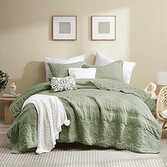 Boho Sage Green Quilt King Size Bedding Sets with Pillow Sham, Bohemian Lightweight Soft Bedspread Coverlet, Farmhouse Floral Vintage Thin Comforter Bed Cover All Season, 3 Pieces, 104x90 inches