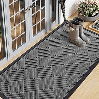 Smiry Front Door Mat Outside Entrance, Heavy Duty Outdoor Indoor Natural Rubber Doormat, Non Slip, Trap Dirt and Moisture, Easy Clean, Low Profile Patio Porch Entryway Mat, 59x20, Grey