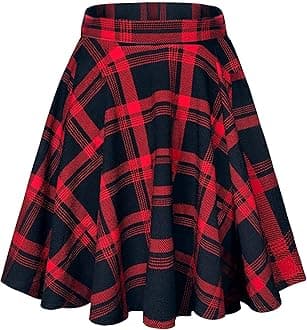 Urban CoCoWomen's Basic Midi Skirt Versatile Stretchy Flared Casual High Waisted Skirt