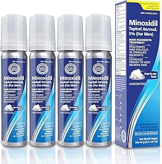 Minoxidil 5% Topical Aerosol Foam, Hair Regrowth 4 Months Treatment for Men, 2.11 oz (4 Pack)