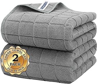 HOMERHYME Microfiber Bath Towels 2 Pack (22'' x 48'') - Lightweight Quick Dry Microfiber Fingertip Hand Towels, Soft Absorbent Gym Towels for Yoga, Salon, Camping, Hotel, Bathroom, Spa, Travel & Dog