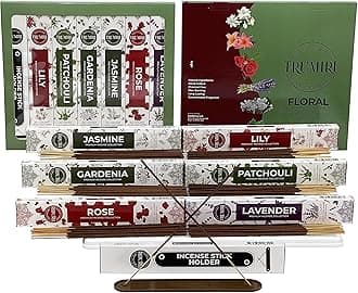 Floral Incense Sticks Variety Pack - 120 Insence-Sticks (6 Incents x 20 Insense) - Rose Lavender Jasmine Patchouli Gardenia Lily - Natural Inscents-Sticks Non Toxic Incienso with Stick Incense Holder