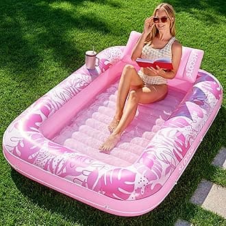 Sloosh Inflatable Pool Lounger for Adults, 70" x 46"/1.78m x 1.16m Large Tanning Bath Pool Floats Inflatable Tanning Bed Pool Raft Lounge Floatie