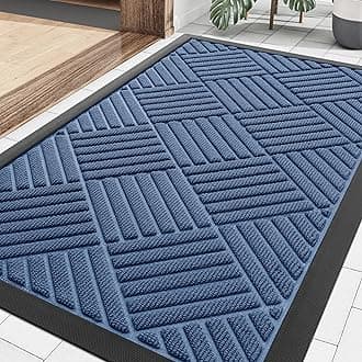 Smiry Front Door Mat Outside Entrance, Heavy Duty Outdoor Indoor Natural Rubber Doormat, Non Slip, Trap Dirt and Moisture, Easy Clean, Low Profile Patio Porch Entryway Mat, 29.5x17, Blue