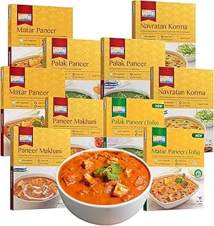 Ashoka Heat & Eat Meals 1932, All-Natural Vegetarian Meal Kit, Cheese Entrees, Kosher Certified Curry Assortment, Authentic Indian Food, Great for Outdoors, Gluten-Free, No Preservatives, Pack of 10