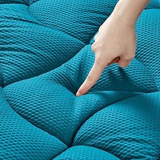SLEEP ZONE Cooling Twin Mattress Topper for Single Bed, Premium Zoned Quilted Mattress Pad, Fitted Mattress Protector Cover, Machine Wash Durable, Deep Pocket 8-21 inch, Teal, Twin