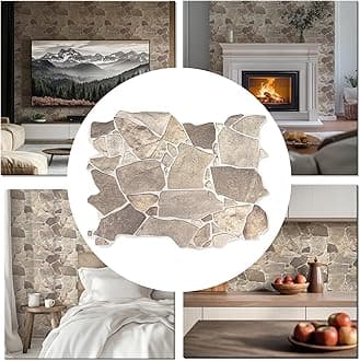 CONCORD WALLCOVERINGS ™ Retro-Art 3D Faux Stone Wall Panels, Pack of 20, Beige Brown Wild Boulder, Lightweight 17.5" x 23.75" (44.5 cm x 60.3 cm) PVC Sheets, Rock Tiles - Covers 57.7 Sq Ft (5.3 m2)
