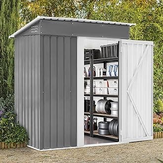 5x3 FT Outdoor Storage Shed Garden Shed Tool Shed with Lockable Door and Sloping Roof, Durable Metal Storage Shed for Backyard, Outside, Patio, Light Gray