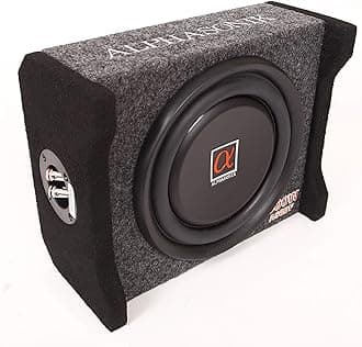 Alphasonik AS8DF 8 inch 600 Watts 4-Ohm Down Fire Shallow Mount Flat Enclosed Sub woofer for Tight Spaces in Cars and Trucks, Slim Thin Loaded Subwoofer Air Tight Sealed Bass Enclosure