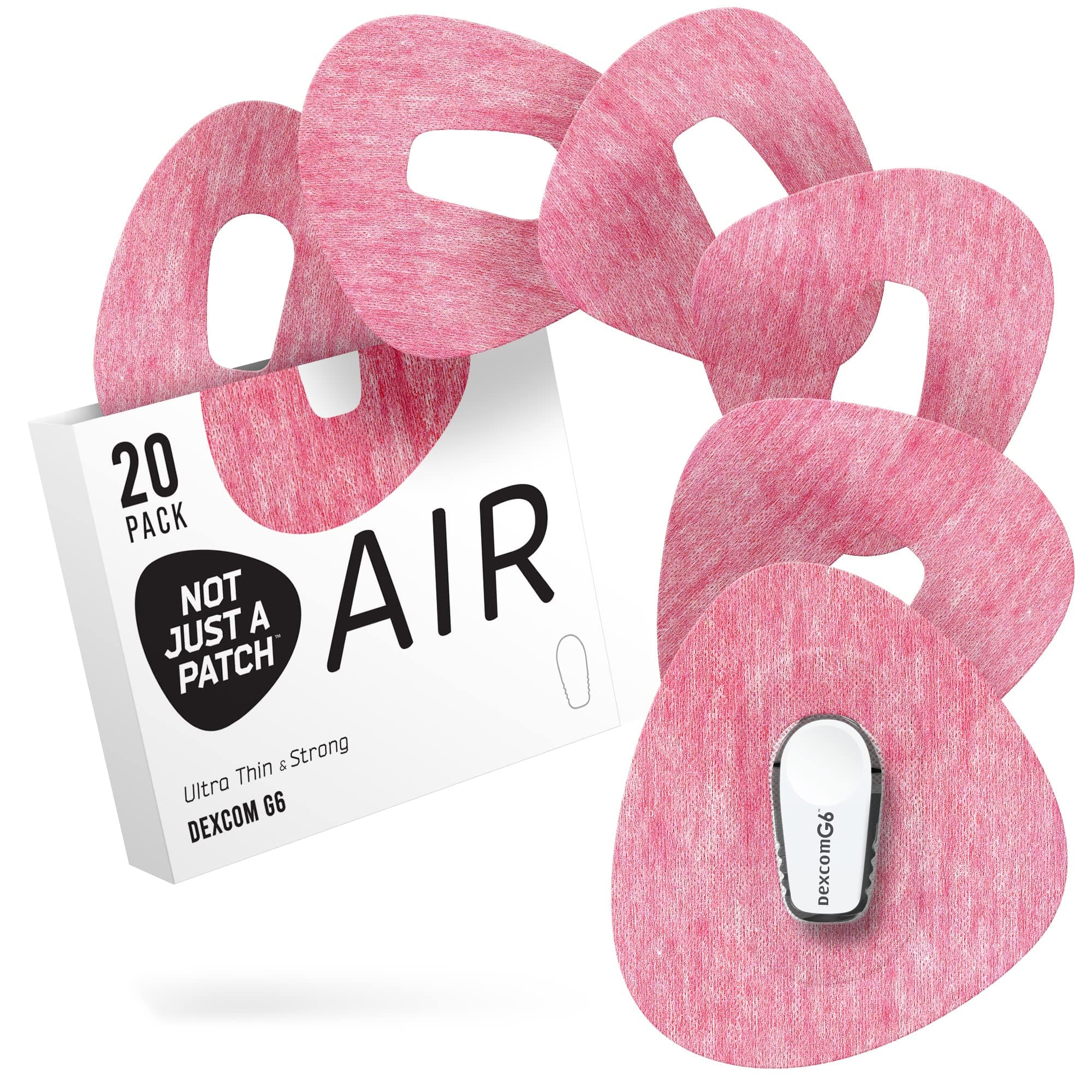 Not Just A Patch Air (20 Pack) - CGM Dexcom G6 Adhesive Patches with Hole -Thin, Strong and Light, 14 Day Adhesion, Durable Dexcom Patches G6 Sensor Protectors in Pink