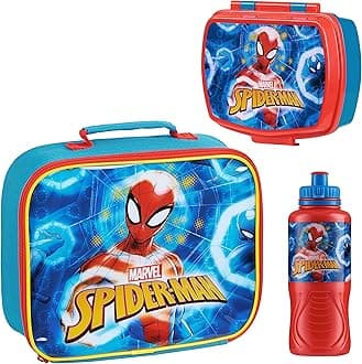 Marvel Spiderman 3-Piece Kids Lunch Box Set, Insulated Bag, Snack Box, BPA-Free 14.5 fl oz Water Bottle, Gifts for Kids, Boys (Multicolor Spiderman)