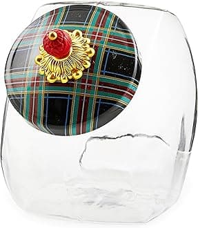 MACKENZIE-CHILDS Cookie Jar with Lid, Large Glass Cookie Jar with Enamel Lid, 1-Gallon Capacity, Black Tartan