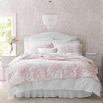 King Quilt Set, Reversible Cotton Bedding with Matching Shams, Lightweight Home Decor for All Seasons (Bedford Pink, King)