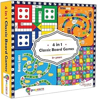 Popcorn Games & Puzzles 4 in 1 Classic Board Games for Smart Kids|Help to Boost Decision Making,Strategic Thinking and Problem Solving