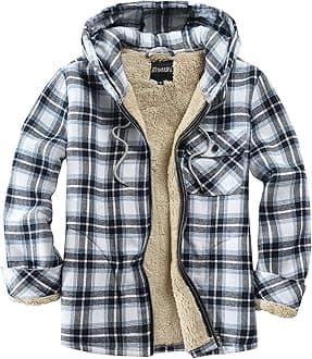 Men's Full Zip Fleece Flannel Jackets Shirt Plaid Cotton Hoodies Soft Warm Coat for Men with Hood