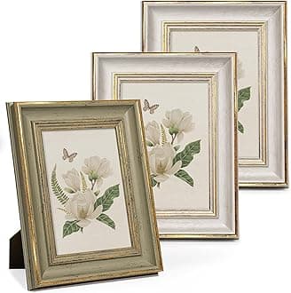 Sapowerntus Vintage 5x7 Picture Frames Set of 3, Farmhouse Rustic Photo Frame Real Glass Wall Hanging Tabletop Display Wall Decor Elegant Victoria Retro Gift, 2 x White+1 x Green