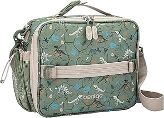 Bentgo® Kids Prints Lunch Bag - Double Insulated, Durable, Water-Resistant Fabric with Interior and Exterior Zippered Pockets and External Bottle Holder- Ideal for Children 3+ (Dino Fossils)