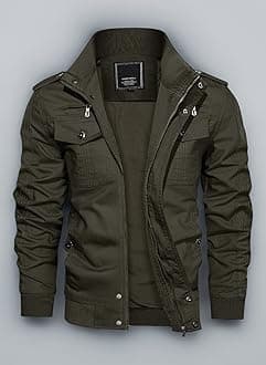 KEFITEVD Mens Warm Fleece Cargo Jacket Winter Military Bomber Jackets Windproof Work Coat with Multi Pockets