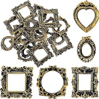 Vicenpal 25 Pcs Vintage Resin Picture Frame Antique Mini Resin Jewelry Display Photography DIY Small Photo Frame for Photo Home Decoration (Vintage Gold)