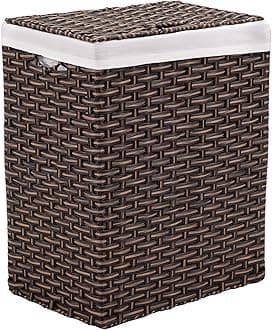 Seville Classics Household Storage for Clothes, Linens, Sheets, Canvas Resin, Mocha Brown, Rectangular Hamper