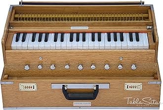 Harmonium by Maharaja Musicals, Folding, 9 Stops, In USA, Portable, Natural Color, 3 1/2 Octaves, Tuned to A440, Coupler, Bag, Indian Musical Instrument (PDI-AHH)