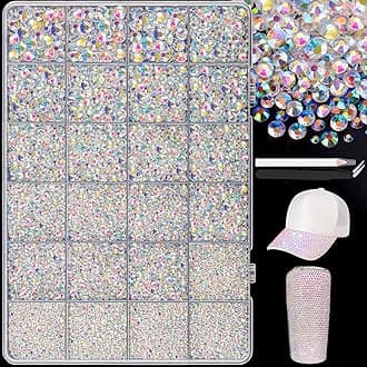 25000Pcs Resin Jelly Rhinestones with Tweezers for Crafting, 2-6mm Mixed Sizes (Transparent AB) Non Hotfix Flatback Gems, Bedazzling Crystal for DIY Crafts Clothing Tumblers Mugs Shoes Decor Nail Art
