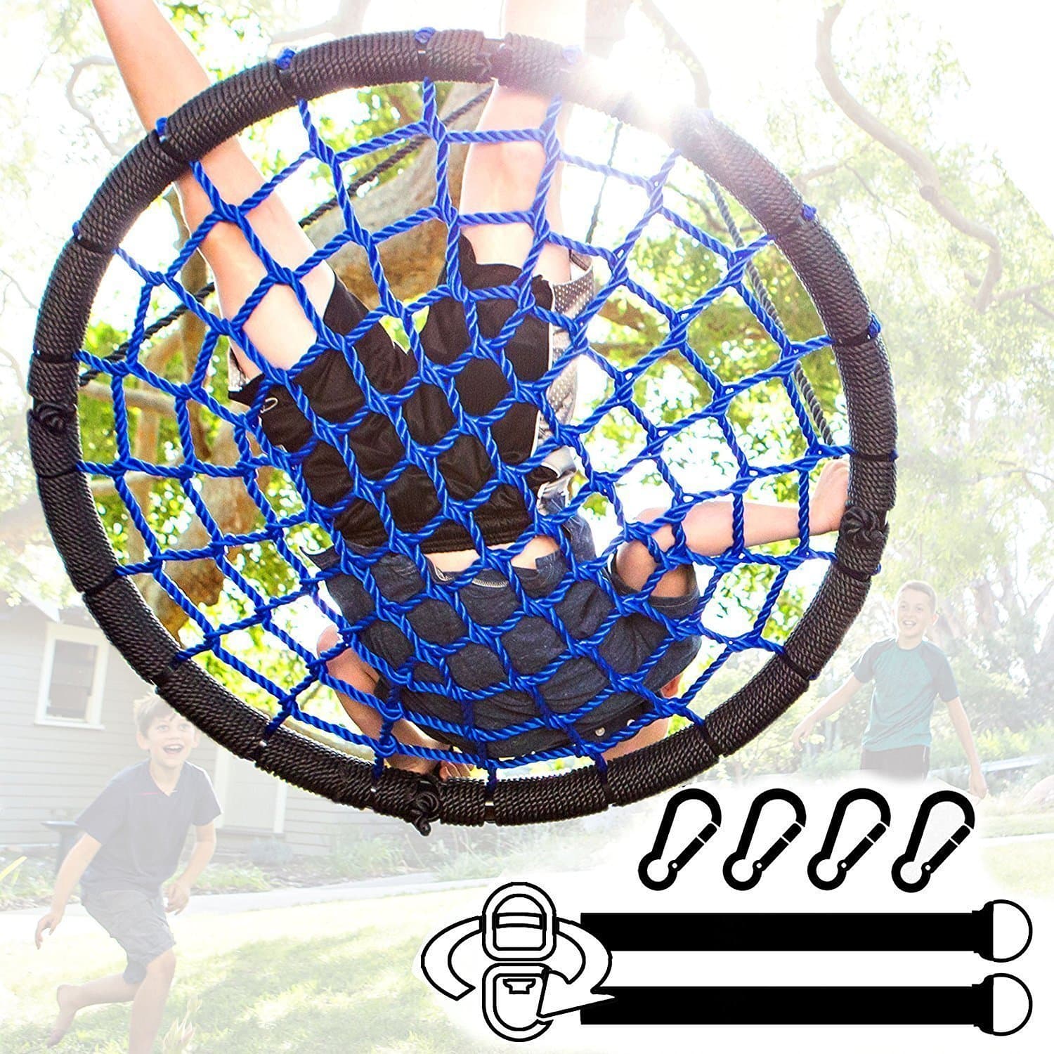 Giant Tree Swing + Easy Install Hanging Strap Set + Adjustable Ropes + Spinner Kit + Heavy Duty Weatherproof Spider Web Seat - Fully Assembled Steel Frame Holds 600 lbs Kids & Adults