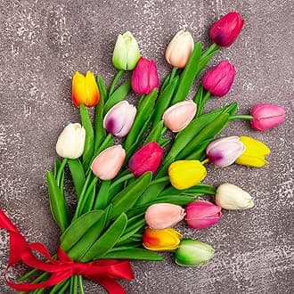 20 Pcs Artificial Tulip Flower Tulips Multicolored Real Touch Artificial Tulips for Home Garden Wedding Party Flower Decor (10 Colors)