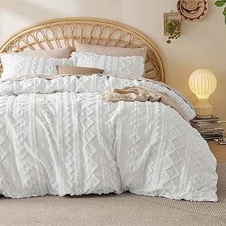 Bedsure Boho Duvet Cover King Size - Tufted King Duvet Cover Set for All Seasons, 3 Pieces Soft Shabby Chic Embroidery Boho Bedding, Comforter Not Included (White, 104" x 90")